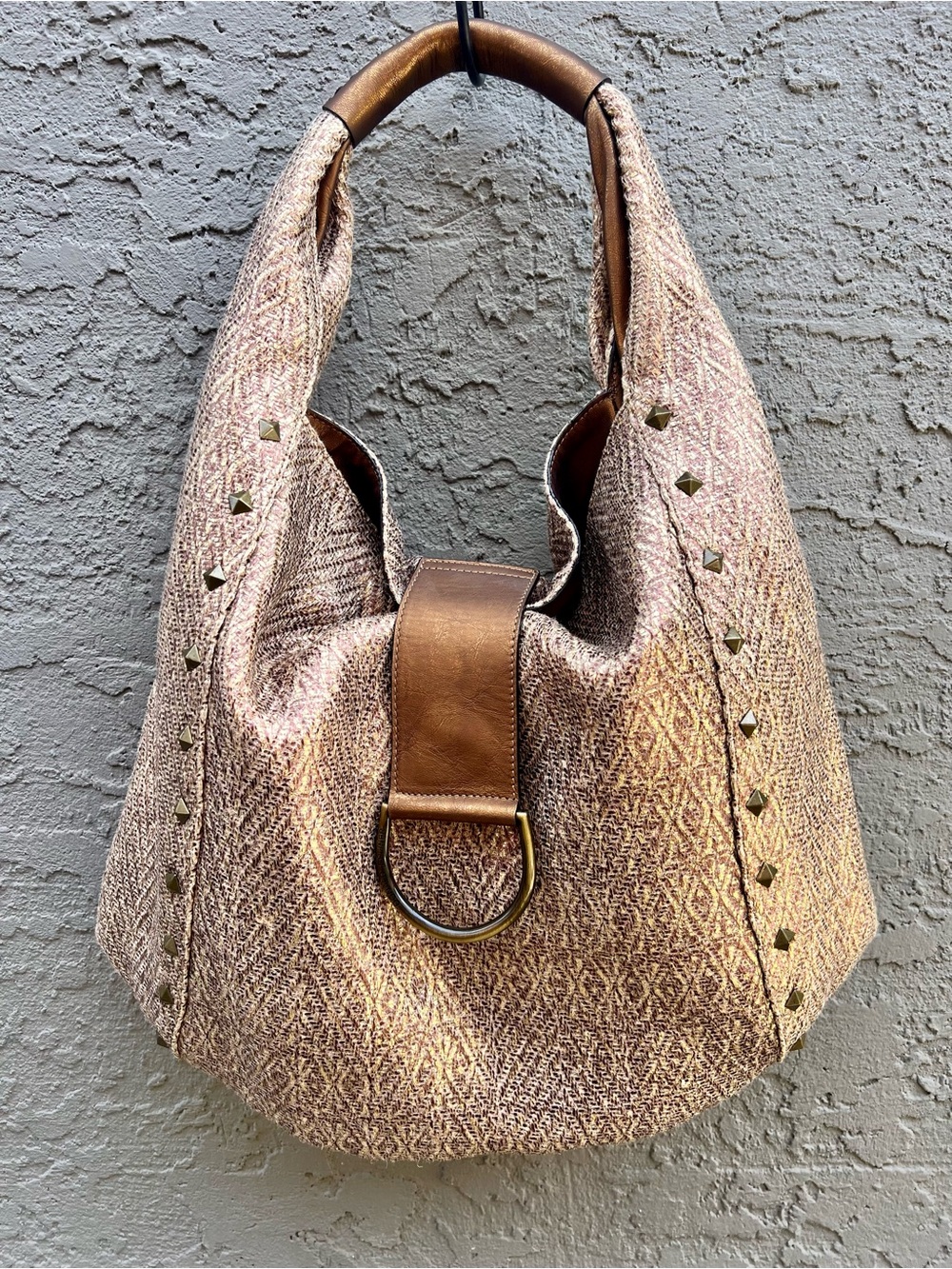 DONALD J PLINER Woven Hobo Bag. Leather details. D-Ring and Studs details.